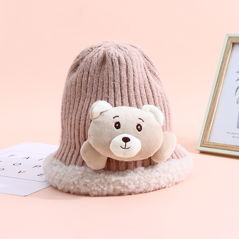 قبعة محبوكة بشكل دب ملون (وردي)