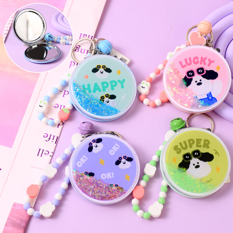 مرآة معلقة لامعة مستديرة على شكل جرو لطيف للحقائب