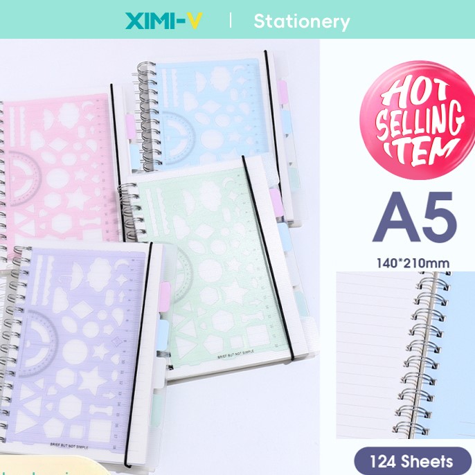 دفتر حلزوني بمسطرة شفافة مع فواصل A5