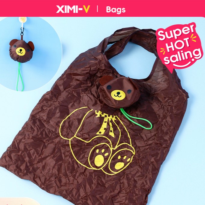 حقيبة تسوق قابلة للطي بطبعة دب جالس