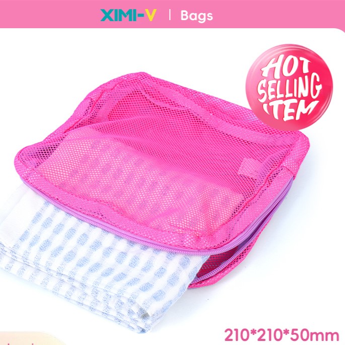 حقيبة أدوات تجميل شبكية مربعة أنيقة قابلة للحمل