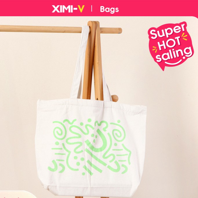 حقيبة كانفاس برسوم جرافيتي تجريدية عصرية (أبيض)