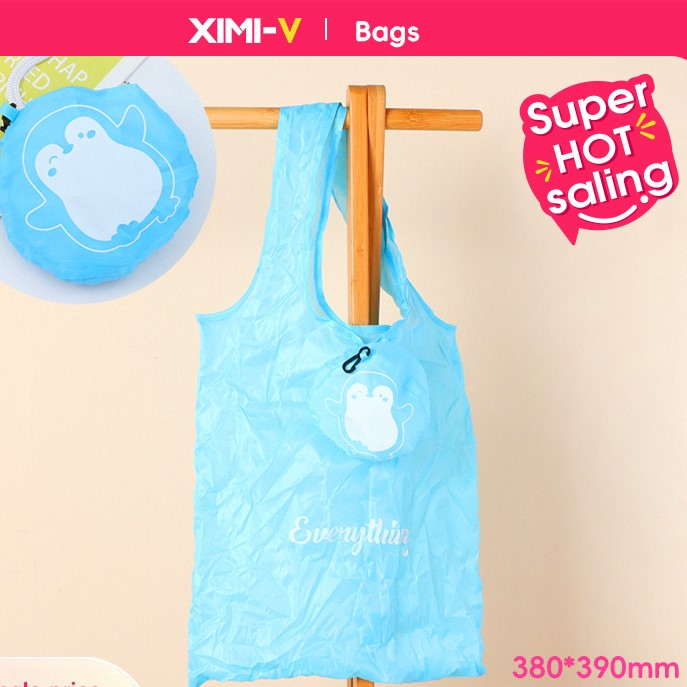 حقيبة تسوق قابلة للطي بطبعة بطريق لون أزرق