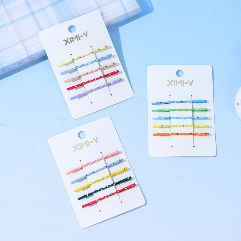 مشابك شعر أساسية ملونة حلزونية بنقاط منقطة 5 قطع