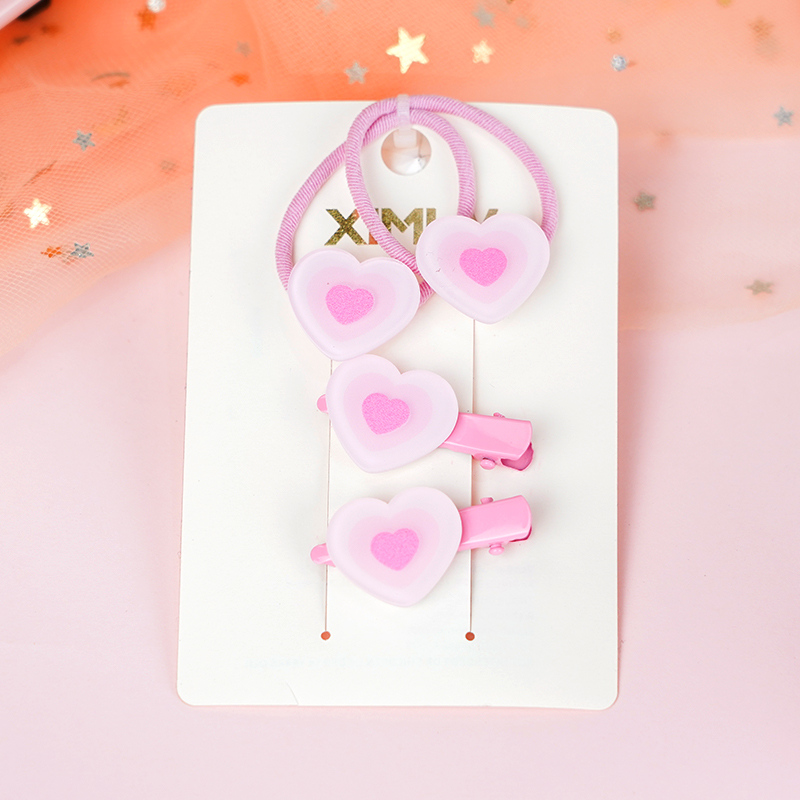 طقم رباطات شعر على شكل قلب سلسلة الجيلي برأس دب (وردي)