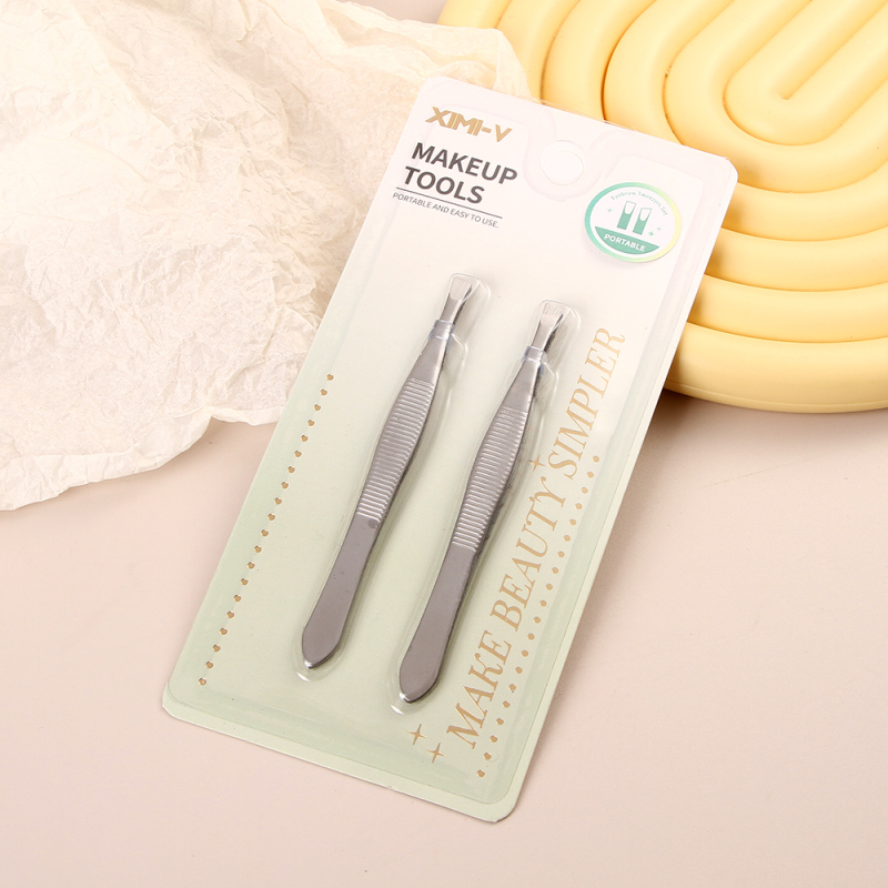 مجموعة ملاقط حواجب سلسلة اللون الطبيعي (رأس مسطح + مائل)