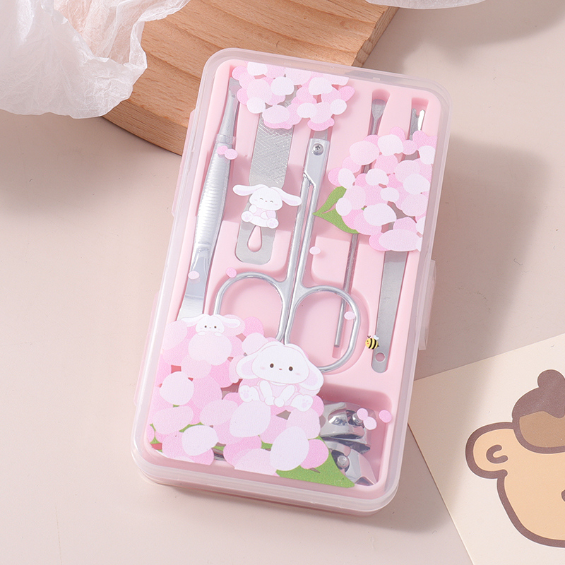 مجموعة مانيكير سلسلة الزهور الرومانسية 7 قطع (وردي)