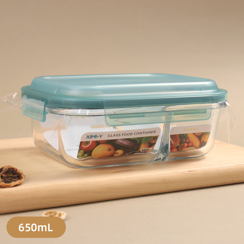 علبة حفظ زجاج بوروسيليكات مستطيلة مقسمة 650 مل (أخضر)