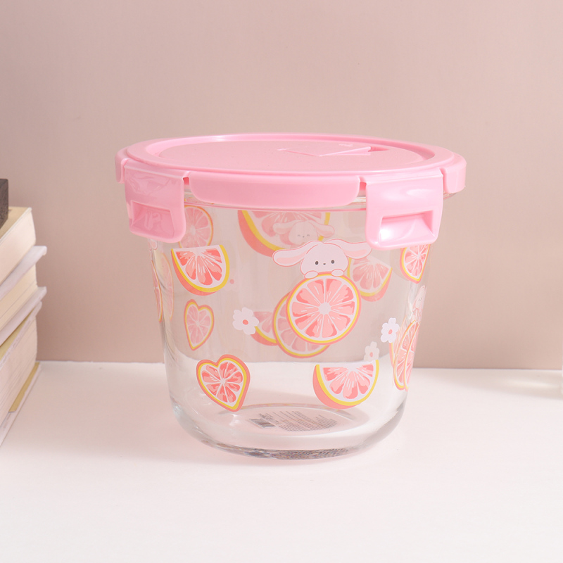 حافظة شوربة زجاج سلسلة الفواكه الطازجة 700 مل (وردي)