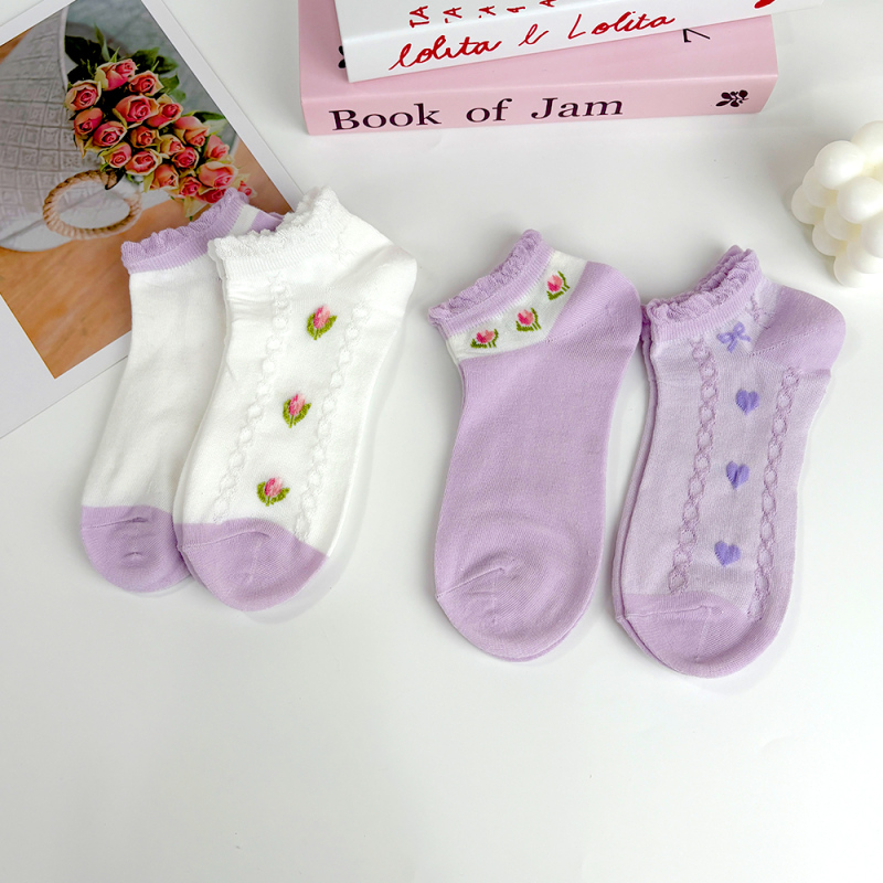 جوارب نسائية سلسلة الزهور البنفسجية الرومانسية (زوجان)