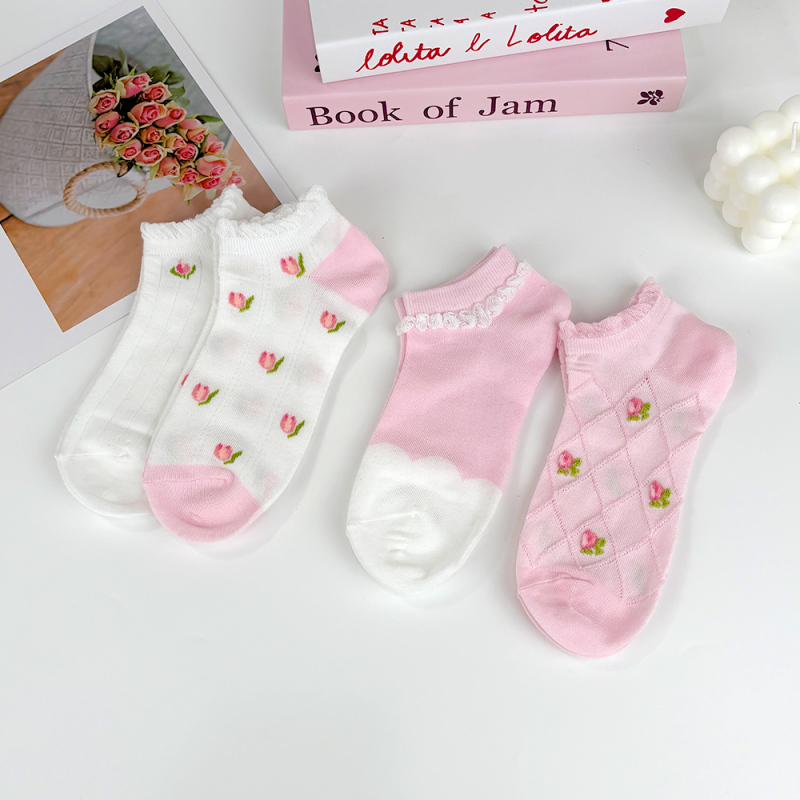 جوارب نسائية وردية من سلسلة زهور رومانسية (زوجان)