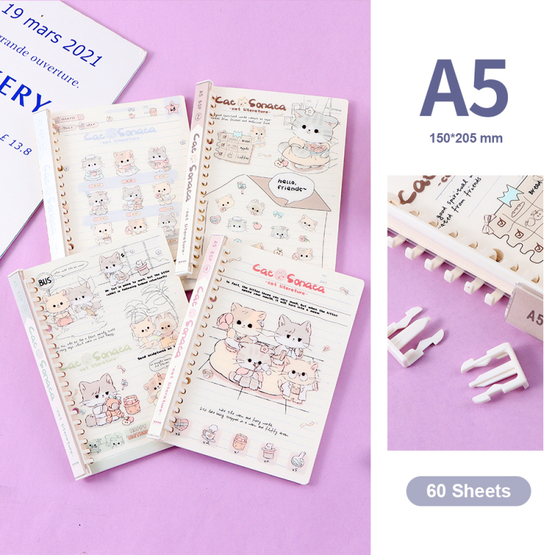 دفتر حلزوني بأوراق مفكوكة مبطنة سلسلة سوناتا القط مقاس A5 - 60 ورقة