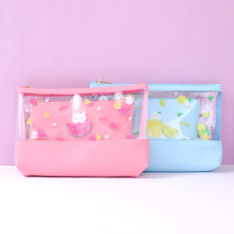 مجموعة حقيبة مكياج سلسلة الفواكه الطازجة قطعتين