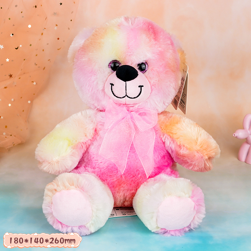 دمية دب جالس بتقنية تاي داي لون وردي ٢٦ سم