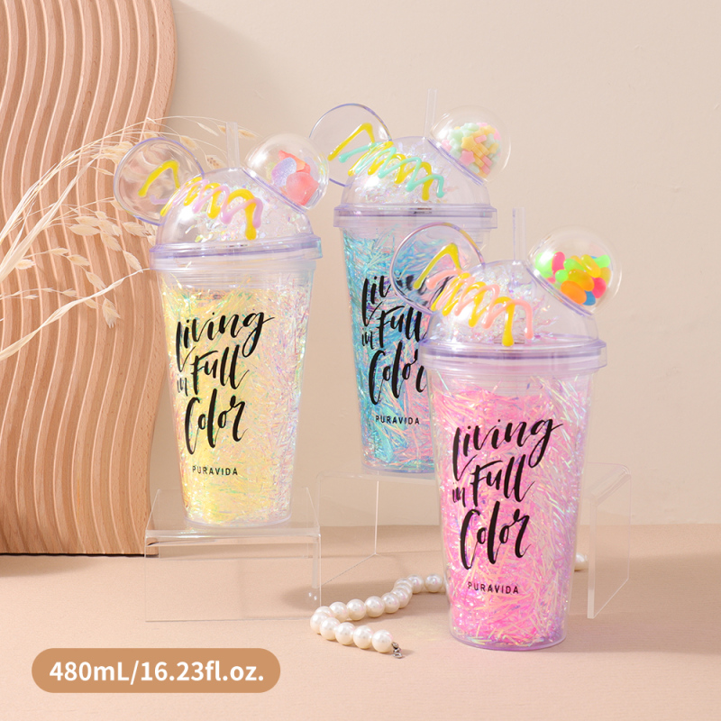 كوب بلاستيك بتزيين آذان ذهبية