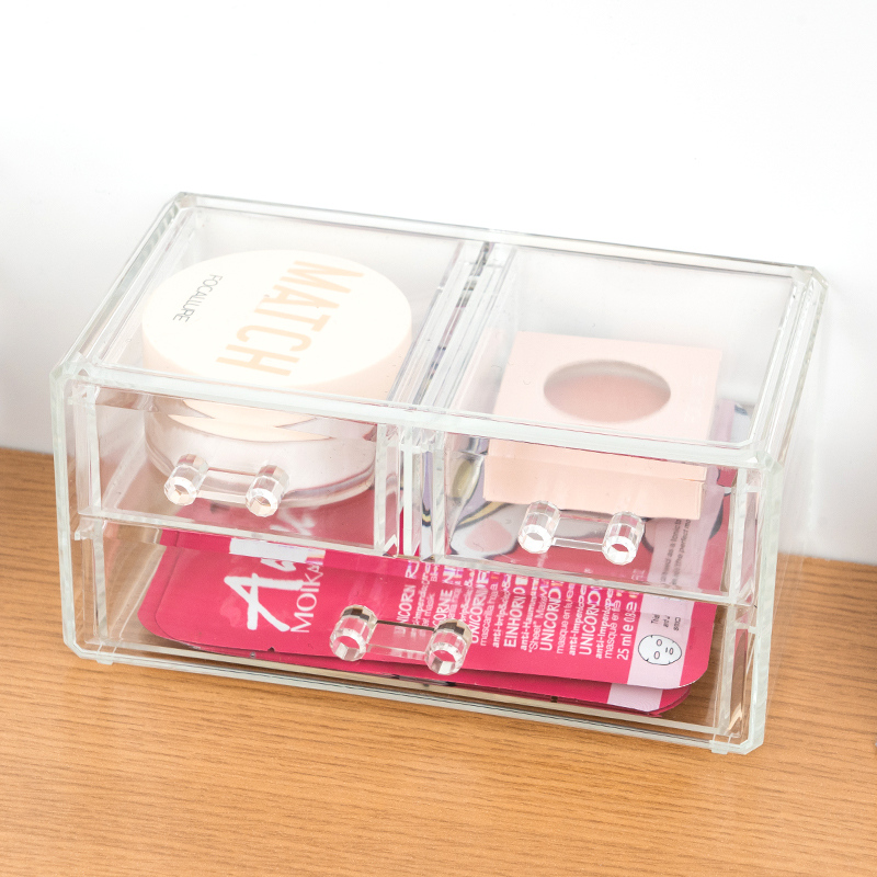 منظم مكياج بلاستيكي بطبقتين مع 3 أدراج (شفاف)