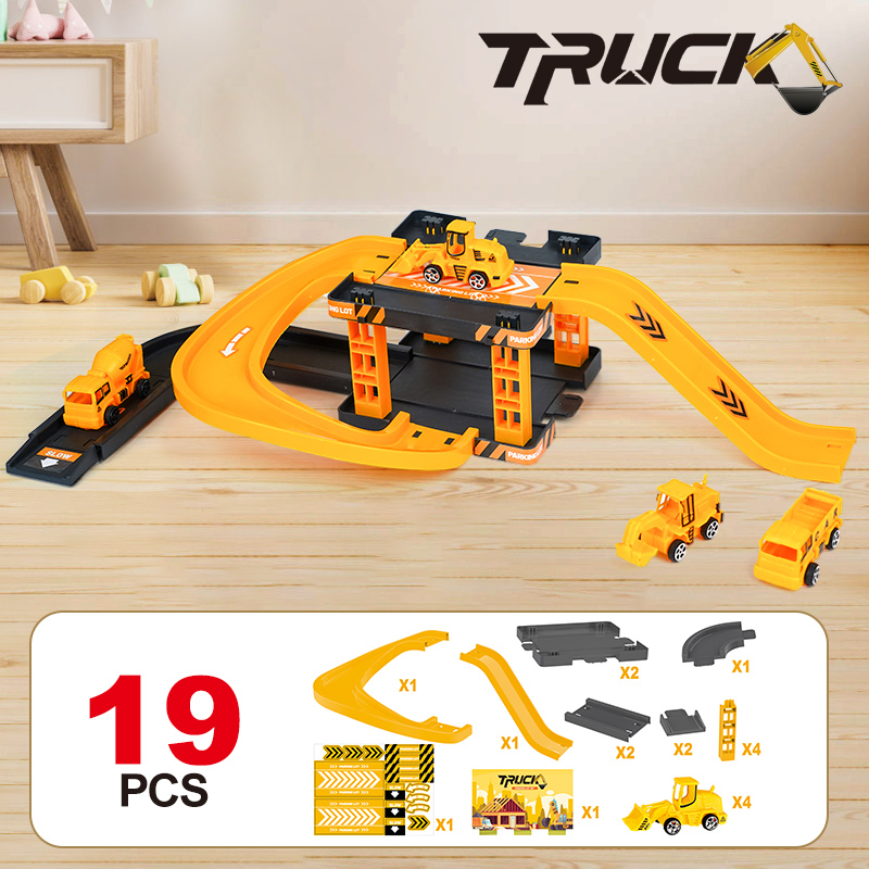 لعبة شاحنات هندسية – 4 شاحنات – أصفر