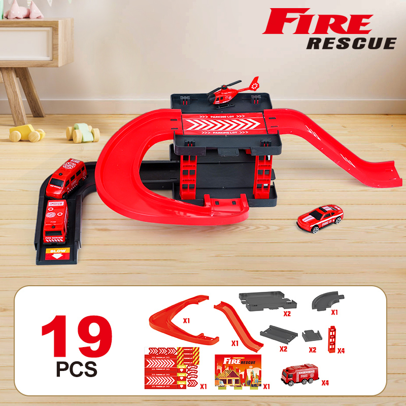 لعبة مسار إنقاذ الحرائق – 4 شاحنات – أحمر