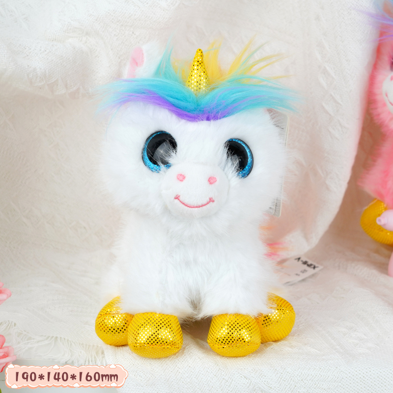 دمية حصان أبيض جالس بشعر ملون حجم صغير ١٩ سم