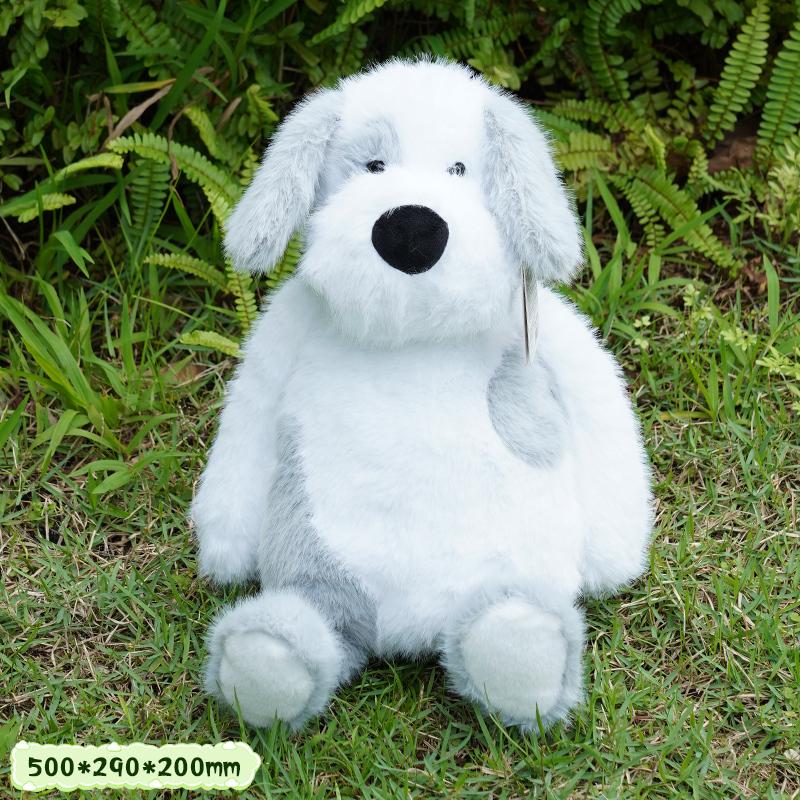 دمية جرو رمادي وأبيض جالس ناعم (كبير) (50 سم)