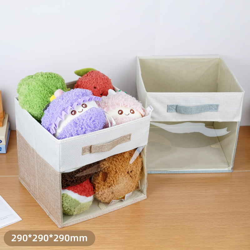 صندوق تخزين قماشي قابل للطي بتفصيل صغير بدون غطاء (مع نافذة شفافة)