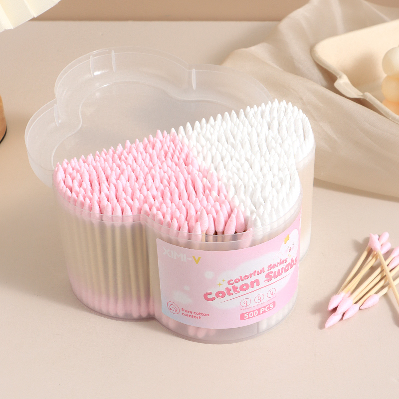 طقم أعواد قطنية سلسلة القطن الملون بإحساس السحاب لونين 500 قطعة