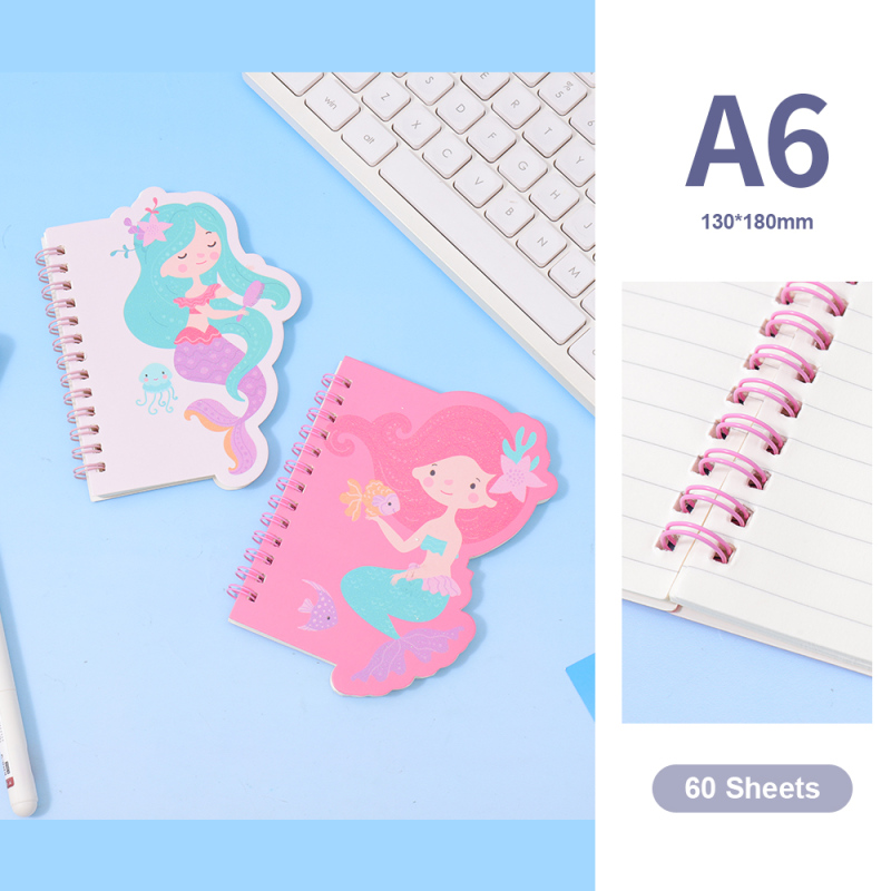 دفتر حلزوني مبطن ستايل حورية البحر A6 عدد 60 ورقة