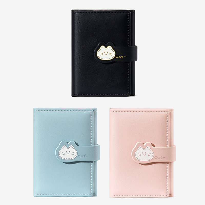 محفظة نسائية ثلاثية الطي بتصميم قفل صغير على شكل قطة