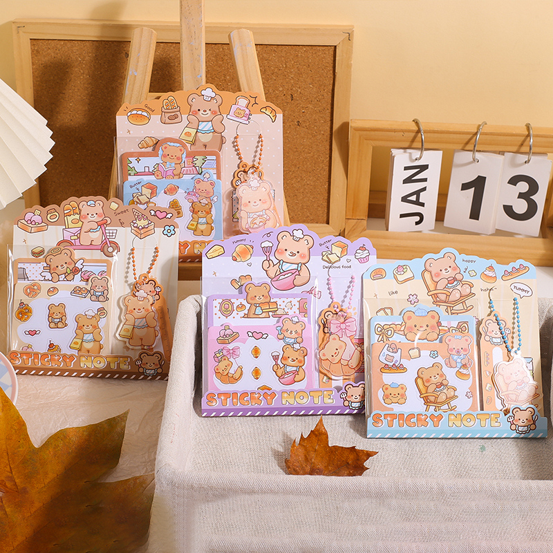 دفتر ملاحظات لاصقة ملونة للعلامات سلسلة دب البودينغ 60 ورقة