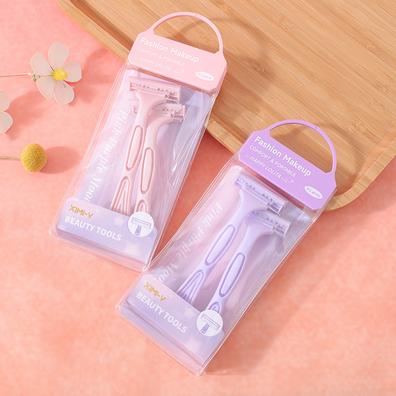 شفرة حلاقة مود بنفسجي زهري قطعتان