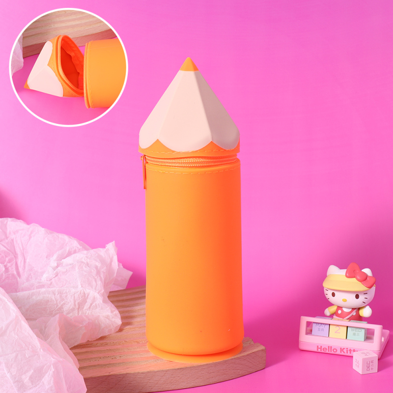 حقيبة قلم سيليكون على شكل قلم رصاص (برتقالي)