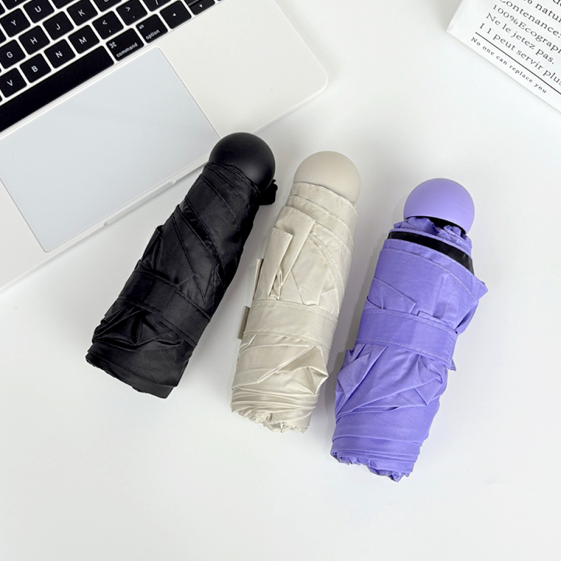 مظلة قابلة للطي صغيرة بلون سادة خمس طيات