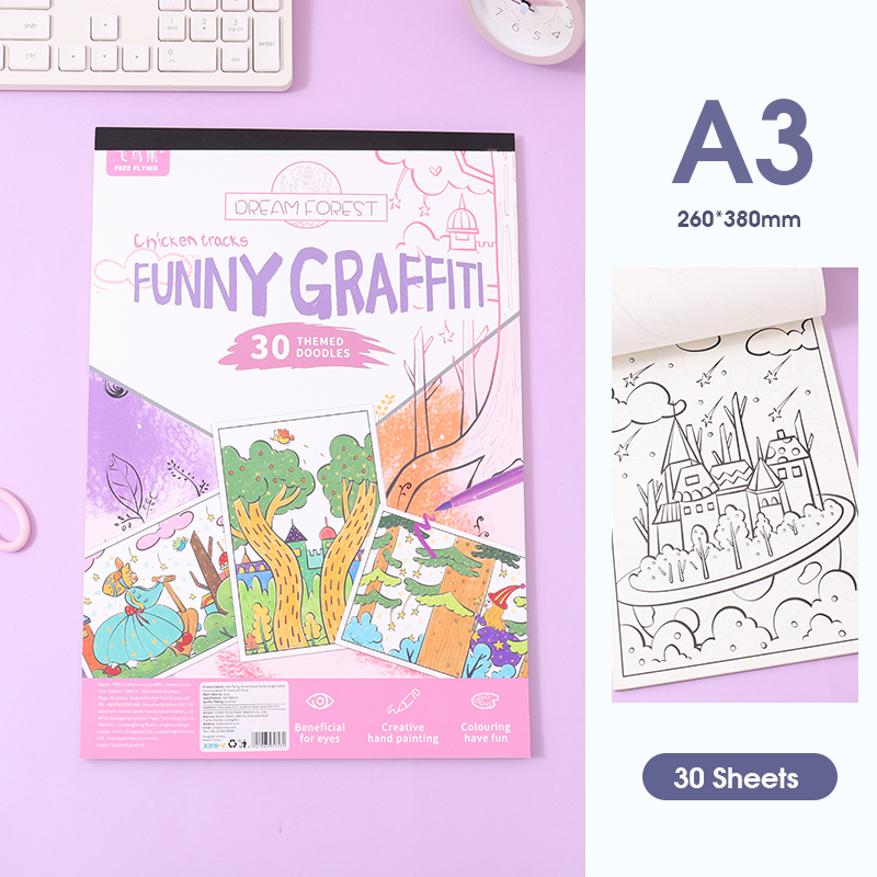 دفتر تلوين غابة الأحلام – وجه واحد – 30 ورقة – A3 – وردي