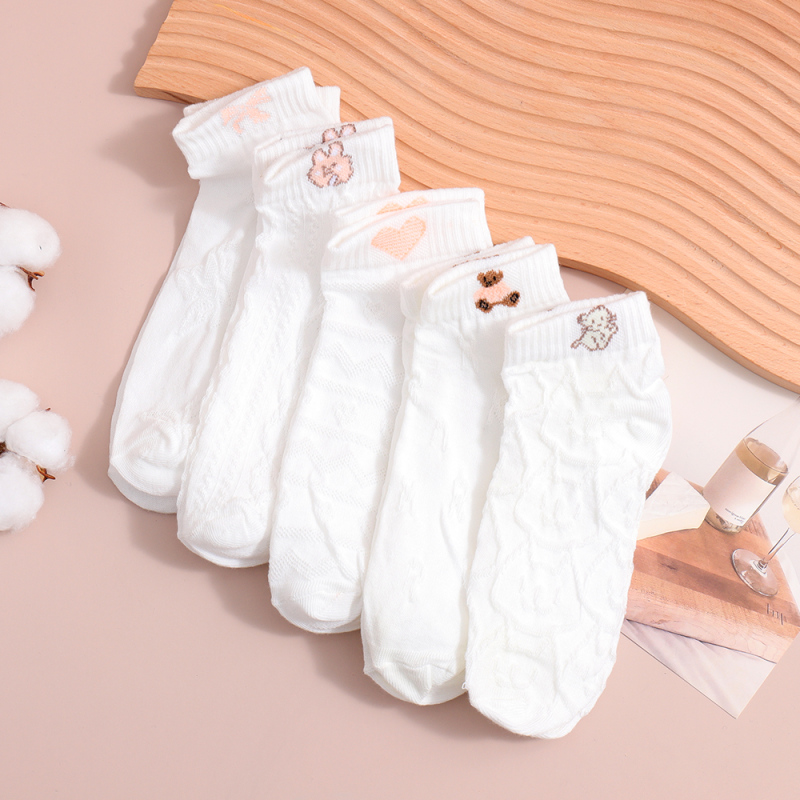 جوارب نسائية بيضاء أساسية بسيطة / 5 أزواج