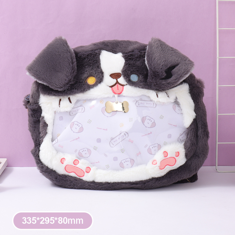 حقيبة ظهر شفافة مزدوجة الاستخدام على شكل كلب كولي الحدود (أسود)