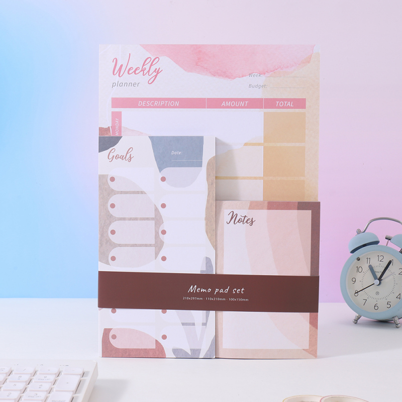 دفاتر ملاحظات بسيطة 3 قطع طقم لون وردي وبني (210297مم 52 ورقة، 110210مم 80 ورقة، 100150مم 80 ورقة)