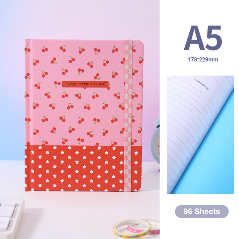 دفتر مبطن صلب بغطاء صلب كرز وردي A5 عدد 96 ورقة