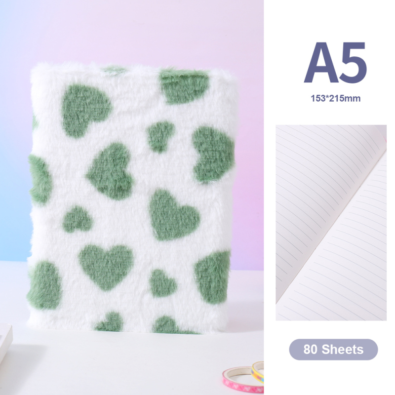 دفتر مبطن قلب قطيفة – A5 – 80 ورقة (أخضر)