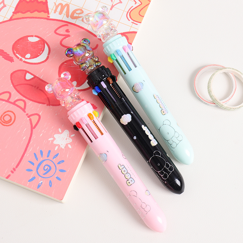 قلم جاف 10 ألوان بشكل الدب الكريستالي 0.7 مم