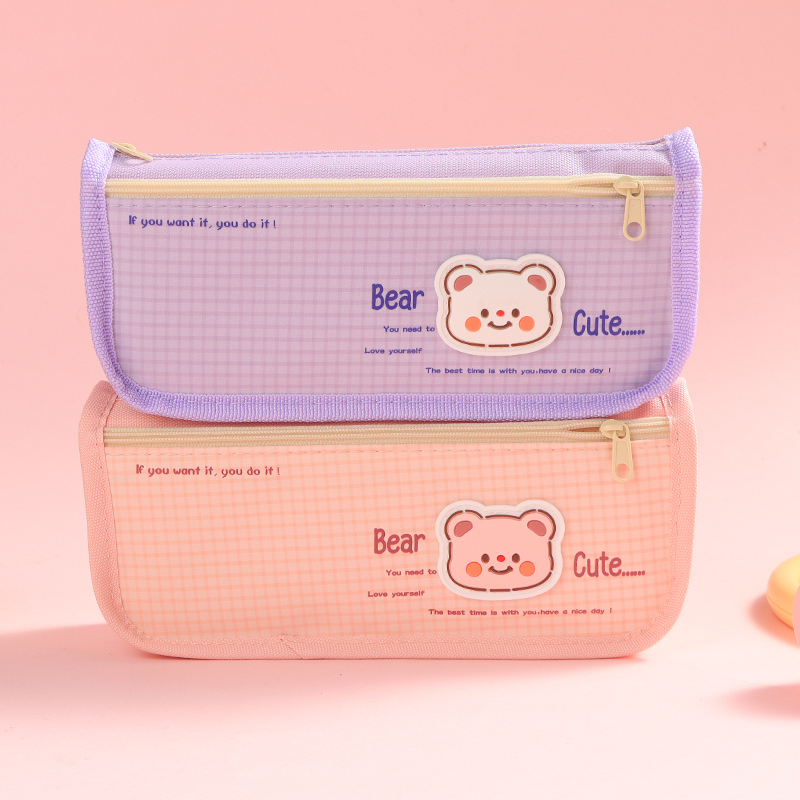 حقيبة أقلام مربعة مزدوجة بنقشة مربعات الدب布ينغ