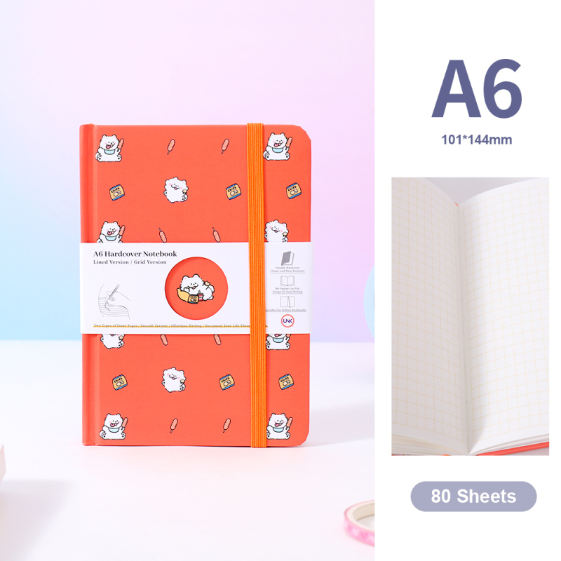 دفتر ملاحظات مقوى سلسلة مكتب الدب الخفيف بأوراق متنوعة 80 ورقة A6 (برتقالي)