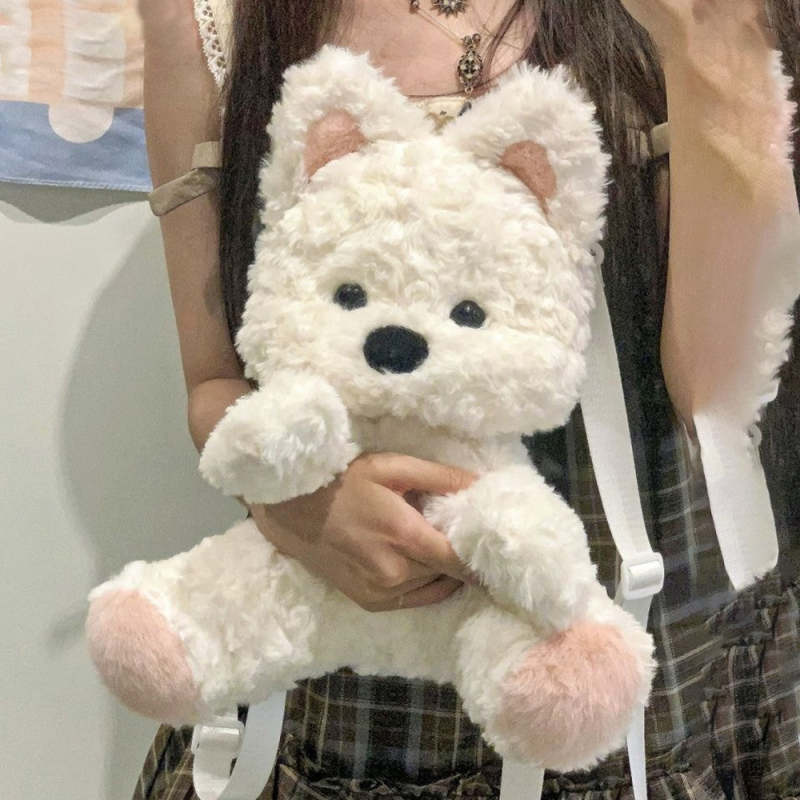 حقيبة محشوة على شكل جرو أبيض جالس