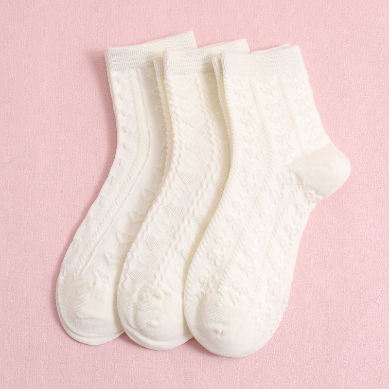 جوارب نسائية قصيرة بيضاء بسلسلة كارو (زوجان)