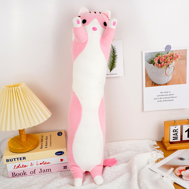 وسادة جسم محشوة طويلة بشكل قطة (وردي)