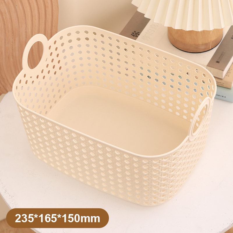 صندوق تخزين بلاستيكي مجوف بتصميم نسج الخيزران 3.2 لتر (أبيض) (صغير)