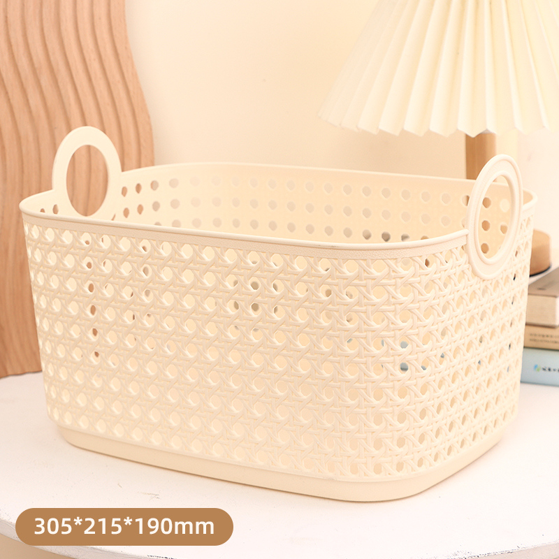 صندوق تخزين بلاستيكي مجوف بتصميم نسج الخيزران 7.5 لتر (أبيض) (متوسط)