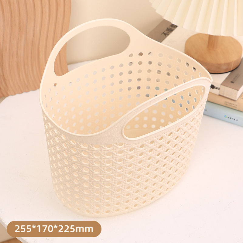 صندوق تخزين بلاستيكي مجوف قابل للحمل بتصميم نسج الخيزران 4.5 لتر (أبيض)