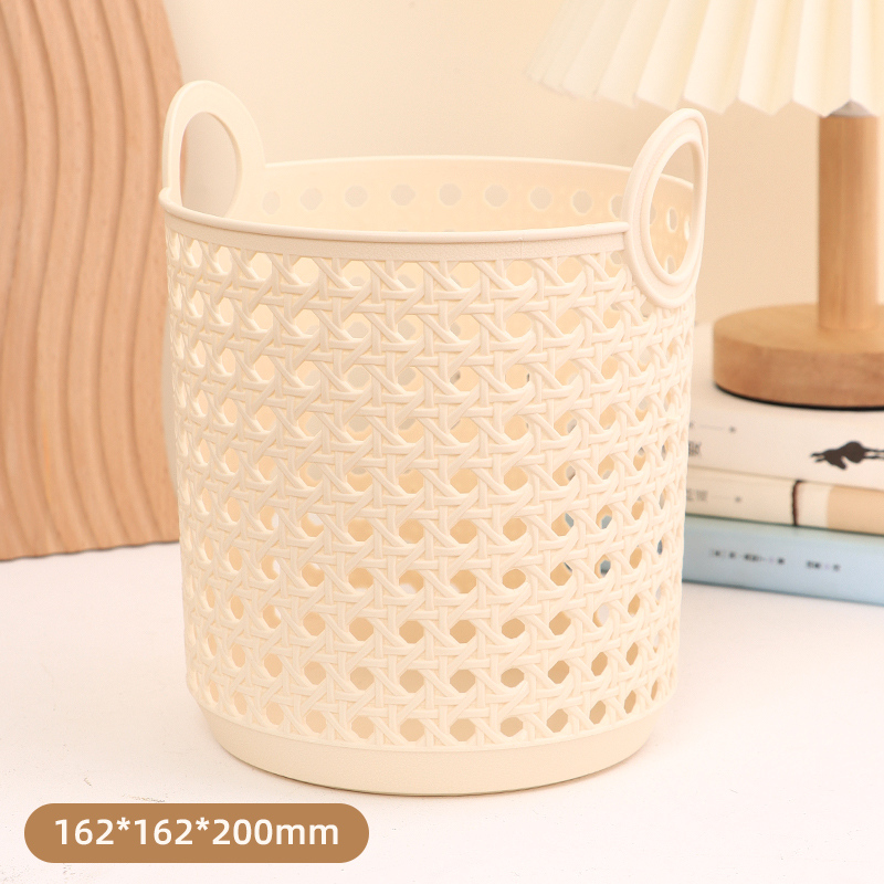 صندوق تخزين بلاستيكي مجوف قابل للحمل بتصميم نسج الخيزران 2.4 لتر (أبيض) (صغير)