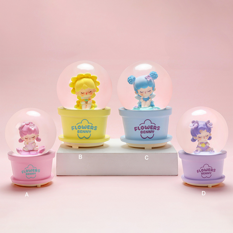 صندوق موسيقي كرة كريستال زهرة الجنية مع تساقط ثلجي وإضاءة