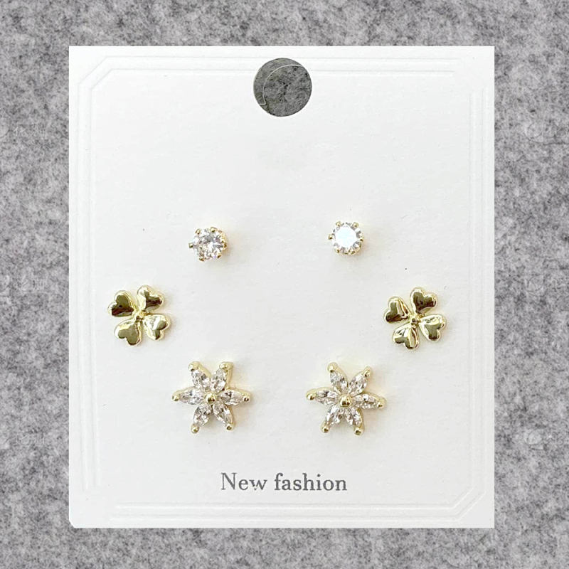 طقم أقراط أنيقة بأربع أوراق برسيم 3 أزواج رقم 16